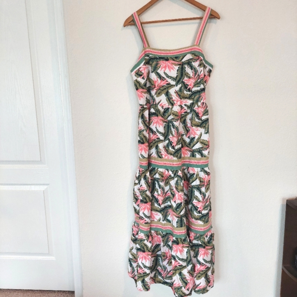 LOFT Floral Leaf Print Maxi Dress in Pink, Green, White - Picture 2 of 9